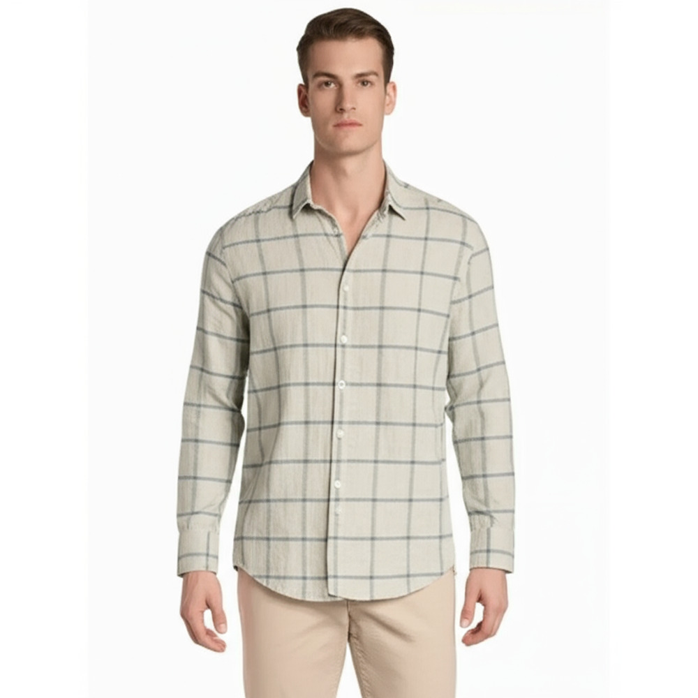 UNTUCKit Mens Large Light Grey Blue Plaid Button Up Shirt Wrinkle Resistant